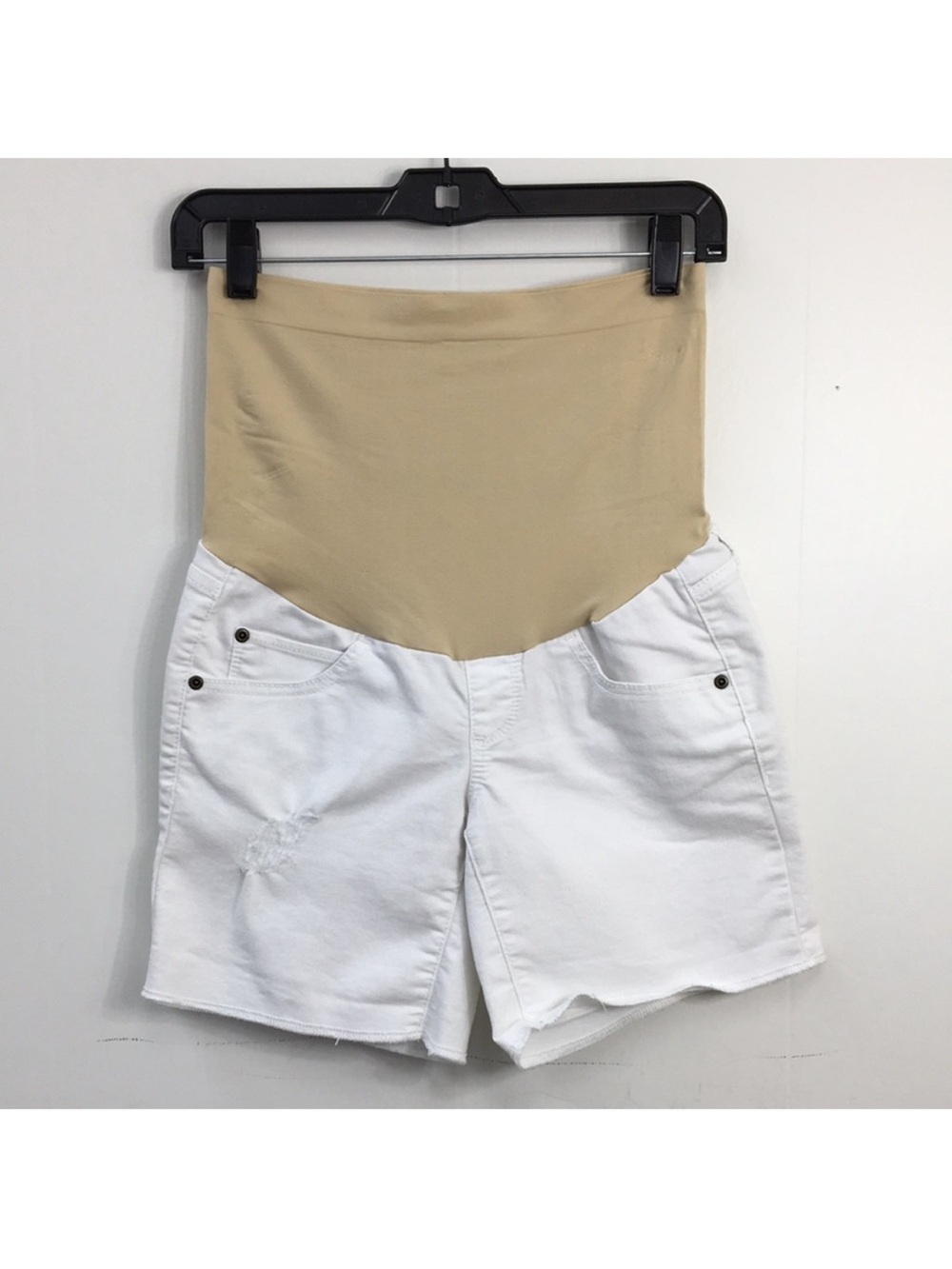 White jean Maternity Shorts with Stretch Waistband